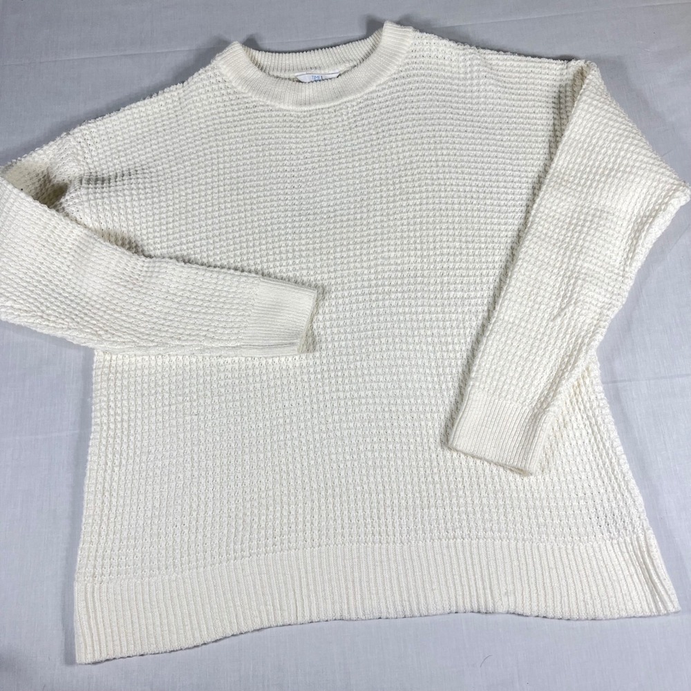 Time and Tru Sweater Womens XL Cream Waffle Knit Crewneck Long Sleeve Pullover